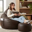 Flipkart Perfect Homes Studio Jumbo Faux Leather Leatherette Bean Bag with Footrest and Cushion Filled with Beans Bean Bag Chair  With Bean Filling