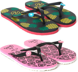 flipperz women womens comfort stylish colorful printed flip flops combo pack of 2 pairs slippers