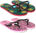 Flipperz Women Womens Comfort Stylish colorful Printed Flip Flops combo (Pack Of 2 pairs) Slippers