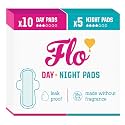 Flo - Day + Night Menstrual Pads (10 Day + 5 Night) - Organic Bamboo Period Pads for Women - Winged + Ultra Thin - Absorbent, Soft &amp; Breathable - Plant Based - Vegan &amp; Cruelty Free
