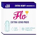 Flo - Extra Long Menstrual Pads (10 Pack) - Organic Bamboo Period Pads for Women - Leak Locking - Winged + Ultra-Thin - Absorbent, Soft, &amp; Breathable - Plant Based -Vegan &amp; Cruelty Free