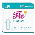 Flo - Night Menstrual Pads (14 Pack) - Organic Bamboo Period Pads for Women - Heavy Flow - Leak Locking - Winged, Ultra-Thin - Absorbent, Soft &amp; Breathable - Plant Based – Vegan, Cruelty Free