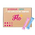 Flo - Organic Cotton Tampons for Women - 64 Pack (36 Regular, 28 Super) - Leak Proof - No Synthetic Fibers, Chlorine Bleach, Added Dyes - Bio-Plastic Applicator - Feminine Care - Vegan &amp; Cruelty Free