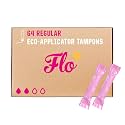 Flo - Organic Cotton Tampons for Women - 64 Pack (64 Regular Tampons) - Leak Proof - No Synthetic Fibers, Chlorine Bleach, or Added Dyes - Bio-Plastic Applicator - Feminine Care - Vegan &amp; Cruelty Free