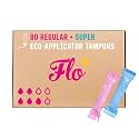 Flo - Organic Cotton Tampons for Women - 80 Pack (44 Regular, 36 Super) - Leak Proof - No Synthetic Fibers, Chlorine Bleach, Added Dyes - Bio-Plastic Applicator - Feminine Care - Vegan &amp; Cruelty Free