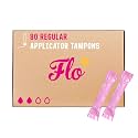 Flo - Organic Cotton Tampons for Women - 80 Pack (80 Regular Tampons) - Leak Proof - No Synthetic Fibers, Chlorine Bleach, or Added Dyes - Bio-Plastic Applicator - Feminine Care - Vegan &amp; Cruelty Free