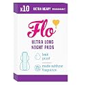 Flo - Ultra Long Night Menstrual Pads (10 Pack) - Organic Bamboo Period Pads for Women - Ultra Heavy Flow - 3D Leak Barrier - Absorbent, Soft, & Breathable - Plant Based – Vegan, Cruelty Free