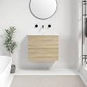 Floating Bathroom Vanity with Sink, 24" Wall-Mounted Vanity with White Ceramic Basin &amp; Woodgrain Finish, Space Saving Small Bathroom Storage Cabinet with 2 Soft-Close Drawers, Light Oak