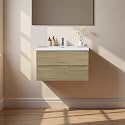 Floating Bathroom Vanity with Sink, 36" Wall-Mounted Bathroom Storage Cabinet with Resin Countertop &amp; 2 Soft Close Drawers, Modern Stylish Vanity with Open Back Design, Easy to Clean, Oak