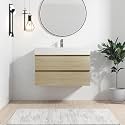 Floating Bathroom Vanity with Sink, 36" Wall-Mounted Vanity with Thick Edge Resin Basin &amp; Woodgrain Finish, Space Saving Small Bathroom Storage Cabinet with 2 Soft-Close Drawers, Light Oak