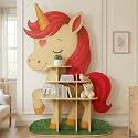 Unicorn Large Kids Bookshelf Organizer - 47" Tall Wooden Book Shelf for Kids Rooms - Kid Bookshelf for Nursery Shelving, Playroom Organization And Storage, Kid Room Decor or Nursery Bookcase Toy Shelf