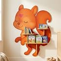 31" Squirrel Decorative Animal Wall Art &amp; Floating Shelf - Lightweight Safety Design - Wooden Wall Bookshelf for Kids Rooms, Floating Nursery Book Shelves Wall