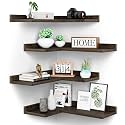 Floating Corner Shelves Set of 4, Rustic Pine Wooden Floating Corner Wall Shelf for Wall Décor Storage, L Shaped Corner Shelf Wall Mount For Bedroom, Living Room, Bathroom, Kitchen, Dark Brown.