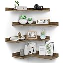 Floating Corner Shelves Set of 4, Rustic Pine Wooden Floating Corner Wall Shelf for Wall Décor Storage, L Shaped Corner Shelf Wall Mount For Bedroom, Living Room, Bathroom, Kitchen, Light Brown
