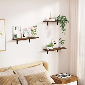 oxmic floating shelves rustic wood wall mounted shelves for living room bedroom kitchen bathroom brown set of 3