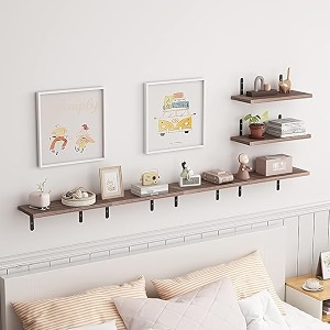 oxmic floating shelves rustic wood wall mounted shelves for living room bedroom kitchen bathroom brown set of 6