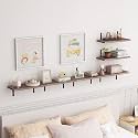OXMIC Floating Shelves, Rustic Wood Wall Mounted Shelves for Living Room, Bedroom, Kitchen, Bathroom, Brown (Set of 6)