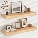 Floating Shelves for Wall, USA-Sourced Beech Wood 30 Inch Wall Shelves Set of 2, Natural Wooden Mounted Picture Ledge Shelf, Nursery Book Storage Shelf Kids Bookshelf Display, Shelf for Bathroom