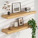 Floating Shelves for Wall, USA-Sourced Brich Wood 32 Inch Wall Shelves Set of 2, Natural Wooden Mounted Picture Ledge Shelf, Nursery Book Storage Shelf Kids Bookshelf Display, Shelf for Bathroom