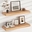Floating Shelves for Wall, USA-Sourced Oak Wood 24 Inch Wall Shelves Set of 2, Natural Wooden Wall Mounted Picture Ledge Shelf, Nursery Book Storage Shelf Kids Bookshelf, Display Shelf for Bathroom