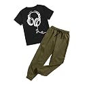 Floerns Boys 2 Piece Outfit Short Sleeve T Shirt Drawstring Waist Sweatpants Set