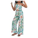 Floerns Girl's 2 Piece Outfit Hawaiian Tropical Crop Cami Tops and Boho Pants Set