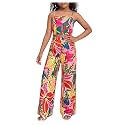 Floerns Girl's 2 Piece Outfit Hawaiian Tropical Crop Cami Tops and Boho Pants Set