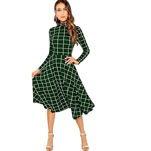 Floerns Womens High Neck Plaid Fit and