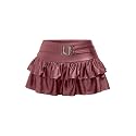 Floerns Women's Leather Y2k Mini Skirt Layered Ruffle Gothic Punk Low Rise Waist Skirt