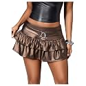 Floerns Women's Leather Y2k Mini Skirt Layered Ruffle Gothic Punk Low Rise Waist Skirt