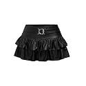 Floerns Women's Leather Y2k Mini Skirt Layered Ruffle Gothic Punk Low Rise Waist Skirt