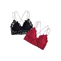 Floerns Women's Sexy Lace V Neck Criss Cross Back Bralette Crop Top