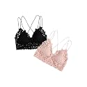 Floerns Women's Sexy Lace V Neck Criss Cross Back Bralette Crop Top