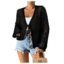Floerns Women's Tie Front Crochet Lightweight Long Sleeve Cardigan Sweaters Boho Beach Hollow Out Lace Cover Up