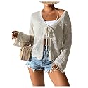 Floerns Women's Tie Front Crochet Lightweight Long Sleeve Cardigan Sweaters Boho Beach Hollow Out Lace Cover Up