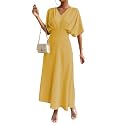 Floerns Women's V Neck Half Sleeve Ruched Cocktail Evening A Line Long Dress