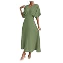 Floerns Women's V Neck Half Sleeve Ruched Cocktail Evening A Line Long Dress