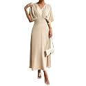 Floerns Women's V Neck Half Sleeve Ruched Cocktail Evening A Line Long Dress