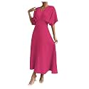 Floerns Women's V Neck Half Sleeve Ruched Cocktail Evening A Line Long Dress