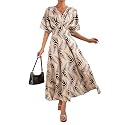 Floerns Women's V Neck Half Sleeve Ruched Cocktail Evening A Line Long Dress