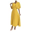 Floerns Women's V Neck Half Sleeve Ruched Cocktail Evening A Line Long Dress