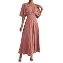 Floerns Women's V Neck Half Sleeve Ruched Cocktail Evening A Line Long Dress