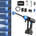 Flojoy Automatic 48V BLDC Cordless Pressure Washer Gun 400W 60-80 Bar with 6in1 Nozzle Handheld Pressure Washer for Cleaning Car Bike floor Solar Panels AC with 2 Battery Pack & 220v Charger