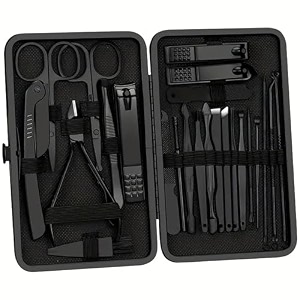 ls25 24pcs essentials nail cutter kit for men amp women  most practical nail kit manicure  stainless steel nail cutter set for men scissors grooming kit acne needle blackhead tool with leather travel case