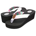 Floopi High Heel Wedge Sandals for Women-Comfort Yoga Mat Footbed for Support, Flip Flop Thong Platforms for Summer