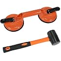 Floor Gap Fixer Tool for Laminate Floor Gap Repair Includes Heavy Duty Aluminum Suction Cup and Fiberglass Handle Rubber Mallet (Can't Use on Scraped Surface Floor) - Orange Kit