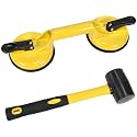 Floor Gap Fixer Tool for Laminate Floor Gap Repair Includes Heavy Duty Aluminum Suction Cup and Fiberglass Handle Rubber Mallet (Can't Use on Scraped Surface Floor) - Yellow Kit