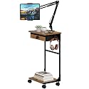 Floor Kindle Phone Tablet Stand with Drawer & Storage Shelves, Angle Height Adjustable Tablet Kindle Cell Phone Holder For Bed with Rotating Wheels, Compatible With 4.7"-13" Tablet iPone iPad Air Pro