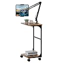 Floor Kindle Tablet iPad Stand with C-Shaped Side Table, Angle Height Adjustable iPad Tablet Kindle Holder for Bed with 360-Degree Rotating Wheels, Compatible with 4.7"-13" Kindle Cell Phone iPhone