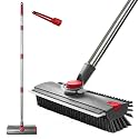 Floor Scrub Brush with Long Handle, 4-in-1 Bathroom Scrubber with Squeegee
